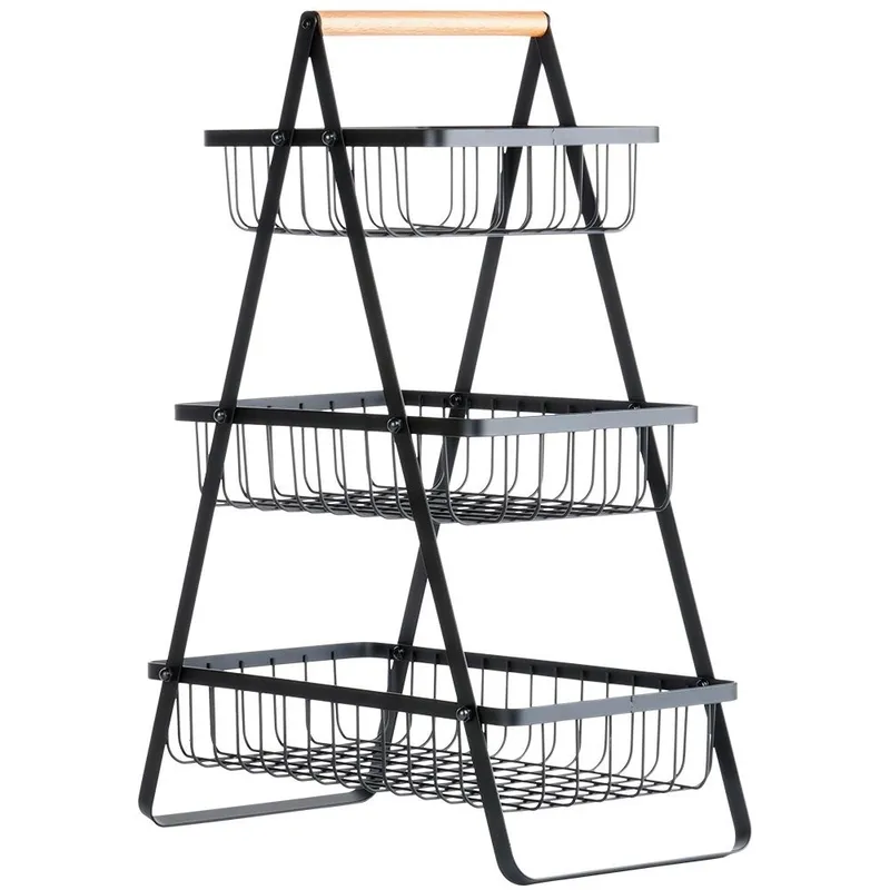 Koszyk Na Owoce Warzywa 3-POZIOMOWY Metalowy 34x17,5x46,5 MEBLIVA - Czarny