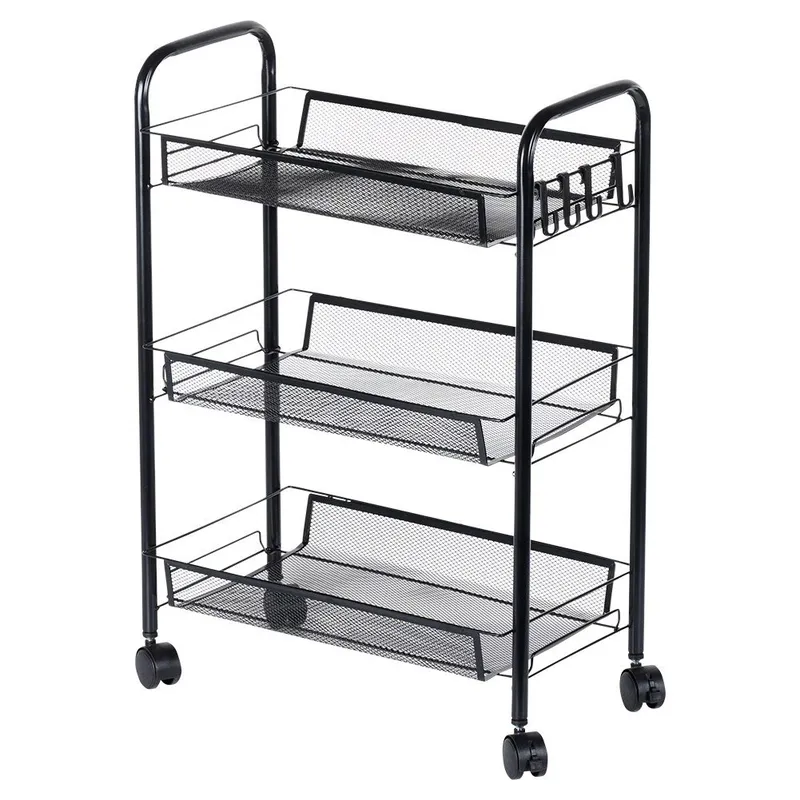 Półka Regał Na Kółkach 3 Poziomowy Metal 44 x 26 x 63 cm MEBLIVA - Czarny