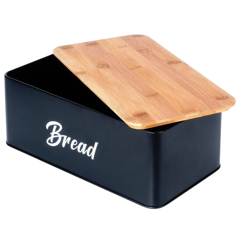 Zestaw Chlebak Z Pojemnikami Deską Metalowy Bambusowy 4 MEBLIVA - Czarny