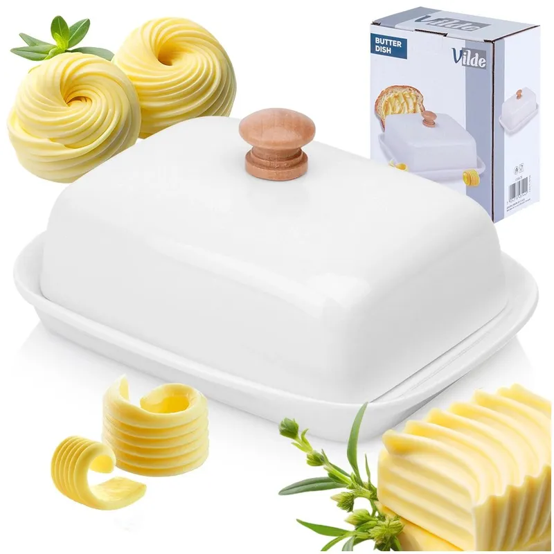 Maselniczka Z Pokrywką Pojemnik Na Masło Ceramiczny 16x12,5 MEBLIVA - Biały
