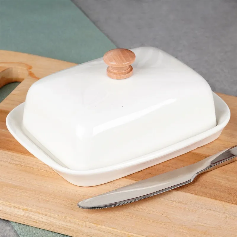 Maselniczka Z Pokrywką Pojemnik Na Masło Ceramiczny 16x12,5 MEBLIVA - Biały