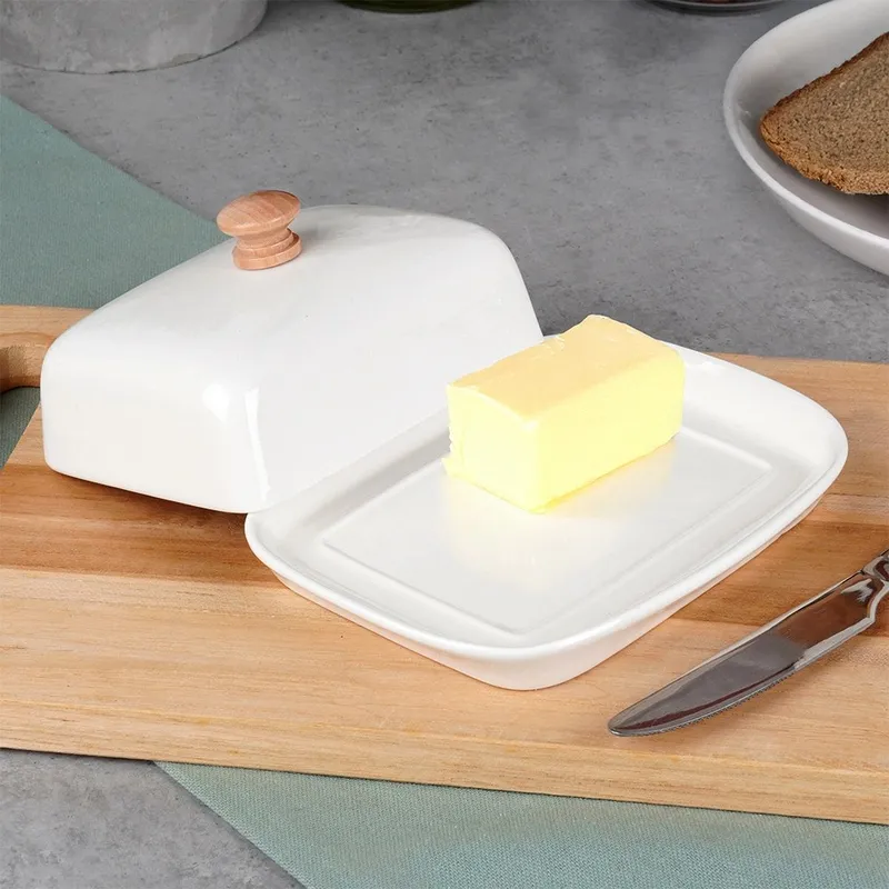 Maselniczka Z Pokrywką Pojemnik Na Masło Ceramiczny 16x12,5 MEBLIVA - Biały