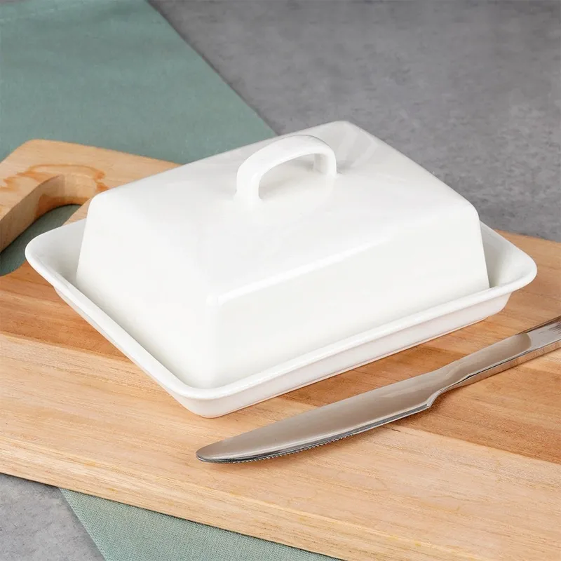 Maselniczka Z Pokrywką Pojemnik Na Masło Ceramiczny 16x13 MEBLIVA - Biały