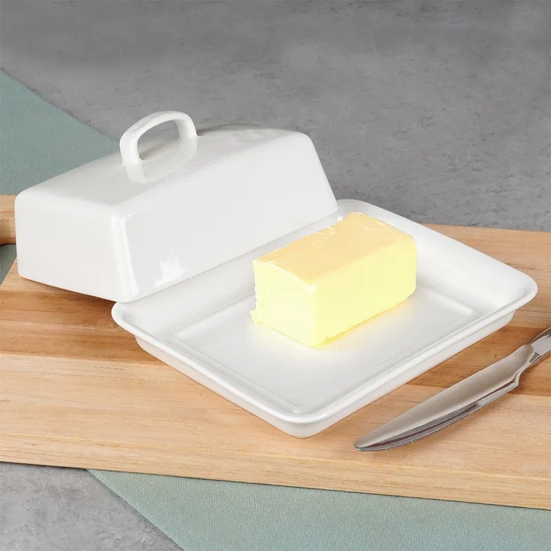 Maselniczka Z Pokrywką Pojemnik Na Masło Ceramiczny 16x13 MEBLIVA - Biały