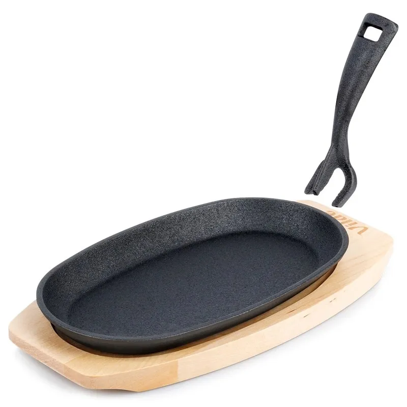 Żeliwna Patelnia Do Smażenia Pieczenia Z Deską Do Serwowania 24x14 MEBLIVA