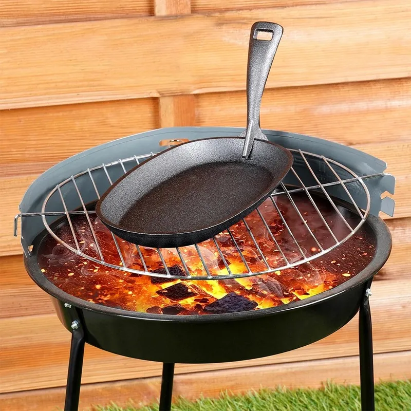 Żeliwna Patelnia Do Smażenia Pieczenia Z Deską Do Serwowania 24x14 MEBLIVA