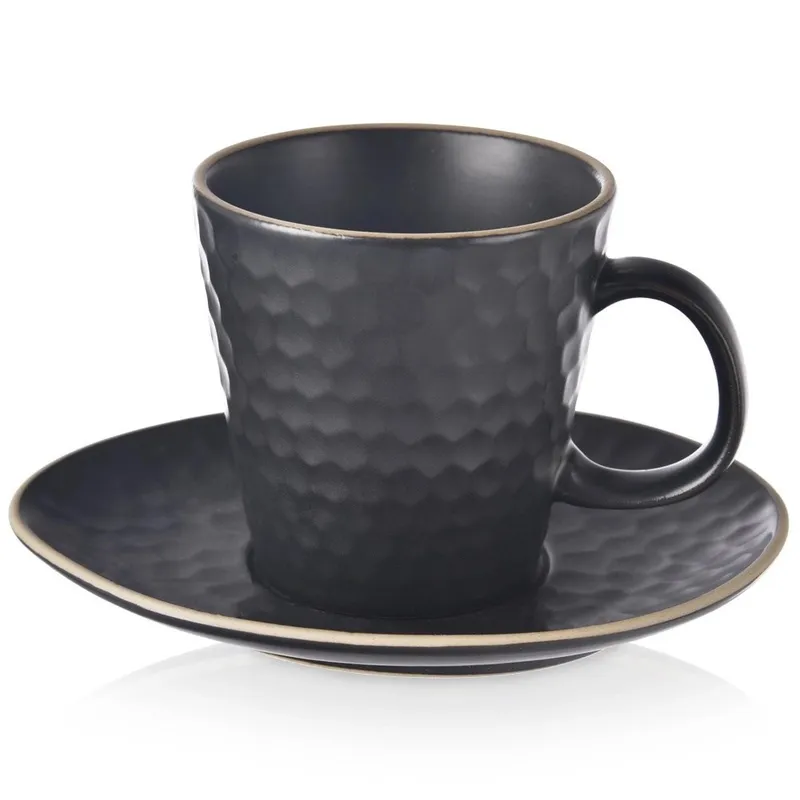Filiżanka Ze Spodkiem Do Kawy Ceramiczna Dekoracyjna 235 MOVEMANIA - Czarna