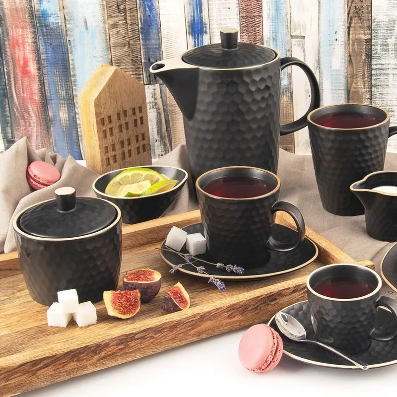 Filiżanka Ze Spodkiem Do Kawy Ceramiczna Dekoracyjna 235 MOVEMANIA - Czarna