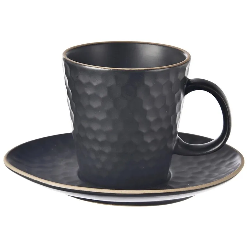 Filiżanka Ze Spodkiem Do Kawy Ceramiczna Dekoracyjna 235 MOVEMANIA - Czarna