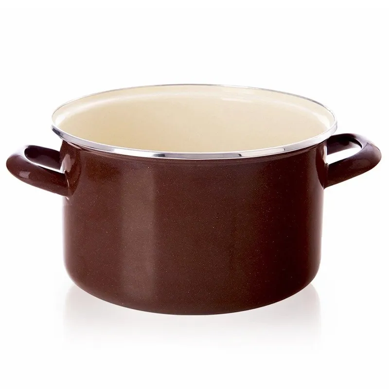 Garnek Emaliowany Indukcja Gaz Solidny 20 cm 3 l MEBLIVA - Brązowy