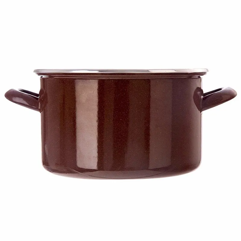 Garnek Emaliowany Indukcja Gaz Solidny 20 cm 3 l MEBLIVA - Brązowy