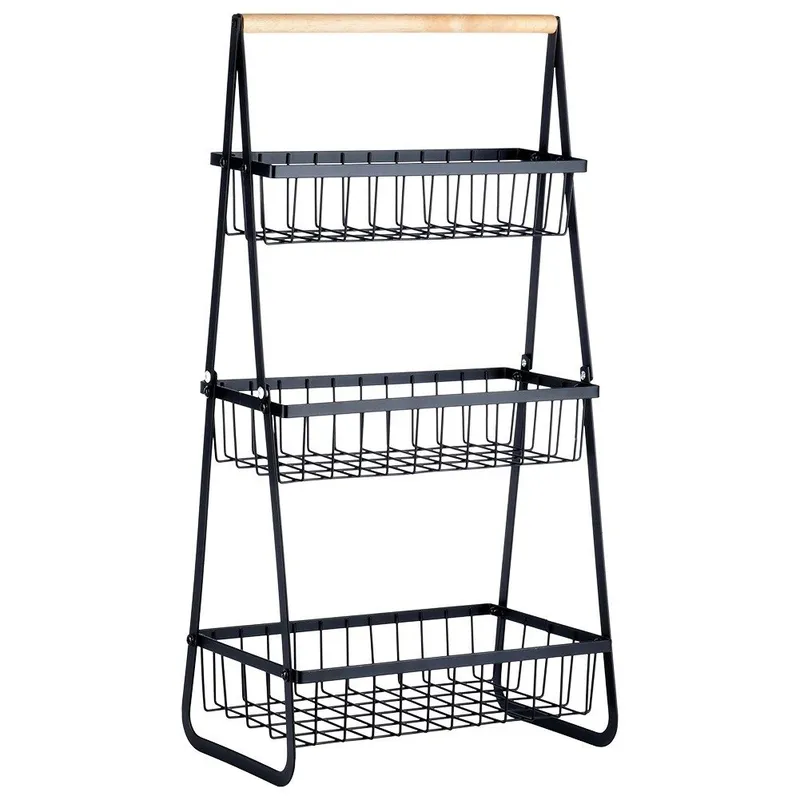 Koszyk Na Owoce Warzywa 3-POZIOMOWY Metalowy 29 cm MEBLIVA - Czarny