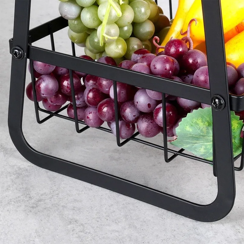 Koszyk Na Owoce Warzywa 3-POZIOMOWY Metalowy 29 cm MEBLIVA - Czarny