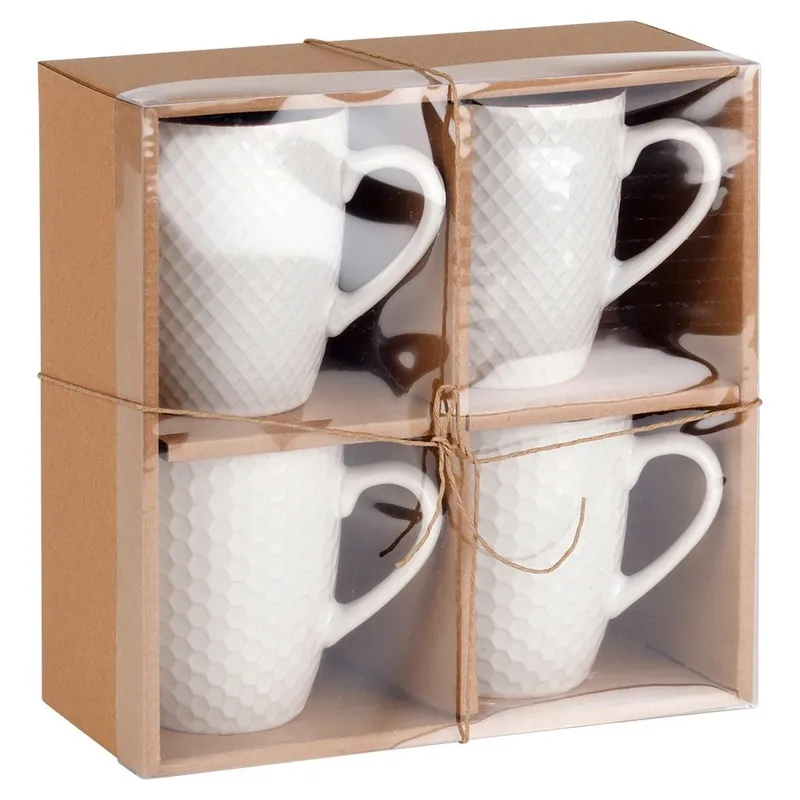 Kubki Ceramiczne Do Kawy Herbaty Zestaw Ozdobny 400 ml 4 MEBLIVA - Białe