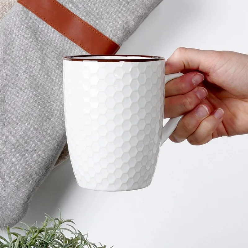 Kubki Ceramiczne Do Kawy Herbaty Zestaw Ozdobny 400 ml 4 MEBLIVA - Białe