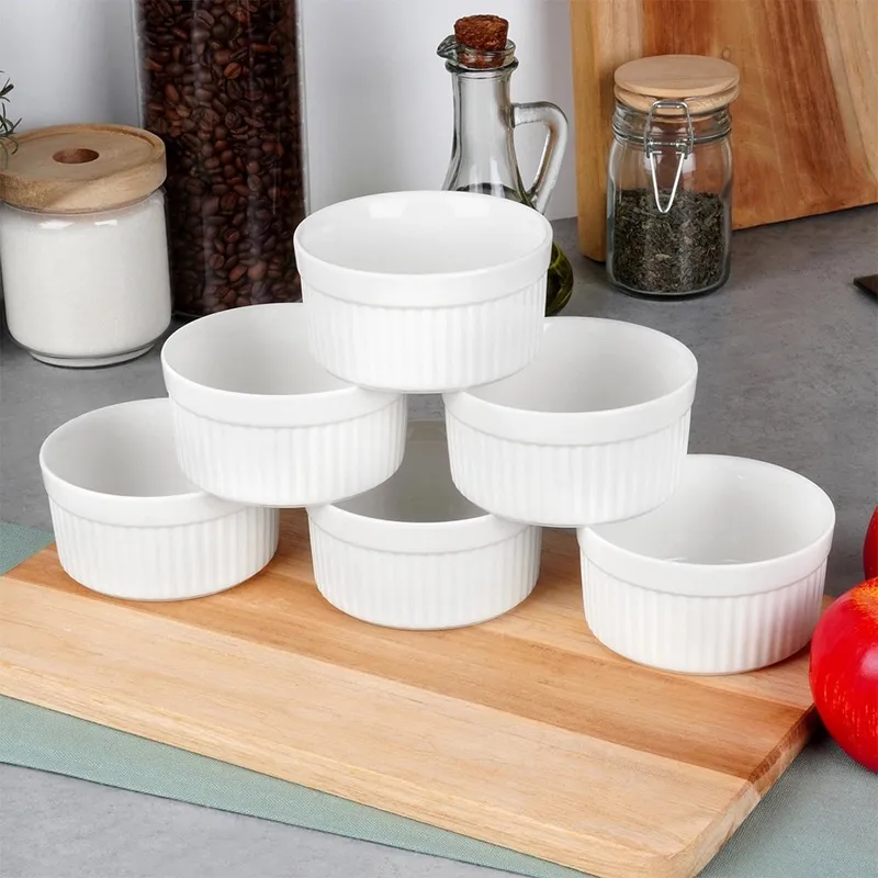 Miseczki Do Zapiekania Pieczenia Ceramiczne 260 ml 6 szt. MEBLIVA - Białe