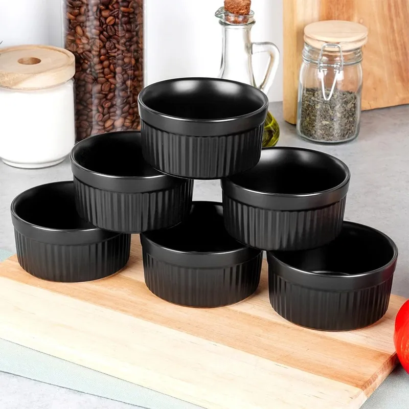 Miseczki Do Zapiekania Pieczenia Ceramiczne 260 ml 6 szt. MEBLIVA - Czarne
