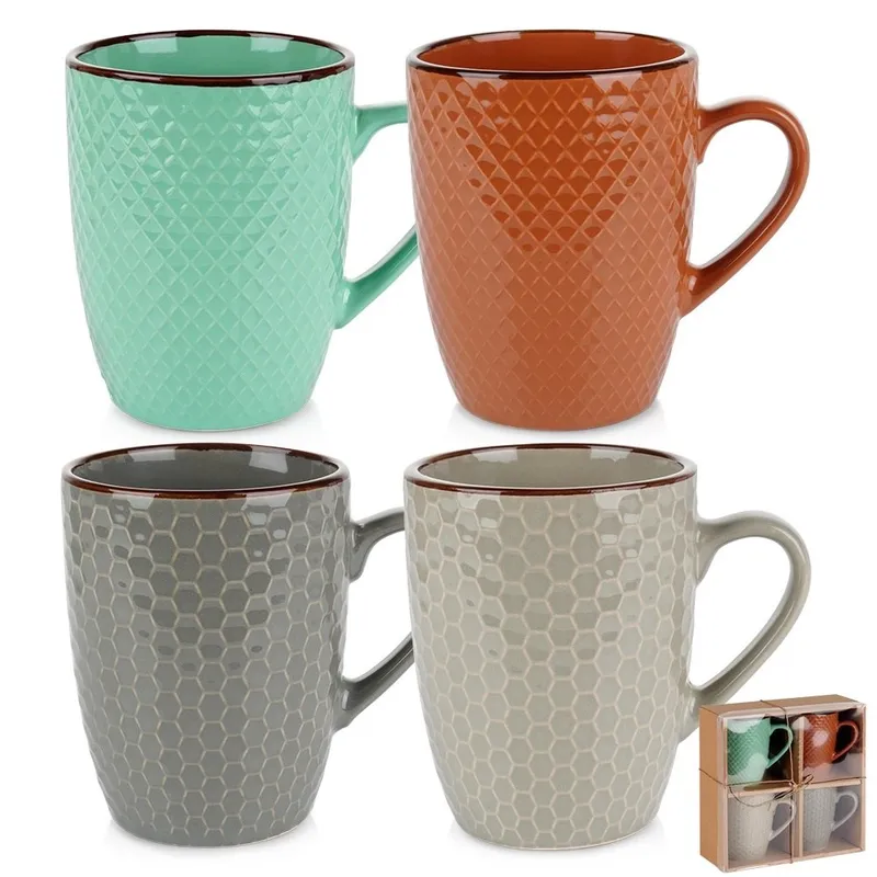 Zestaw Kubki Ceramiczne Do Kawy Herbaty Dekoracyjne 400 ml 4 szt. MEBLIVA