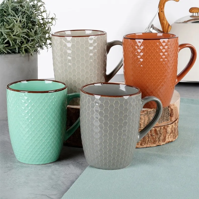 Zestaw Kubki Ceramiczne Do Kawy Herbaty Dekoracyjne 400 ml 4 szt. MEBLIVA