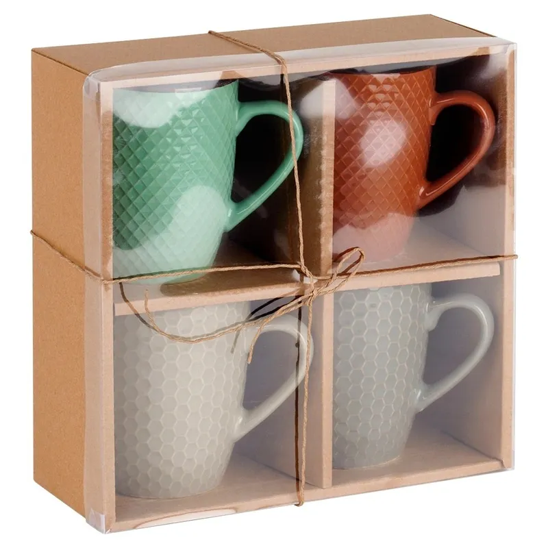 Zestaw Kubki Ceramiczne Do Kawy Herbaty Dekoracyjne 400 ml 4 szt. MEBLIVA