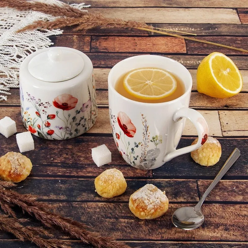 Cukierniczka Cukiernica Porcelanowa Ozdobna Dekor Maki 320 MEBLIVA - Biała
