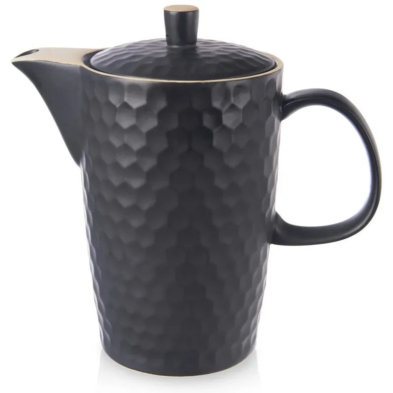 Dzbanek Do Kawy Herbaty Napojów Ceramiczny Ozdobny Solidny MEBLIVA - Czarny