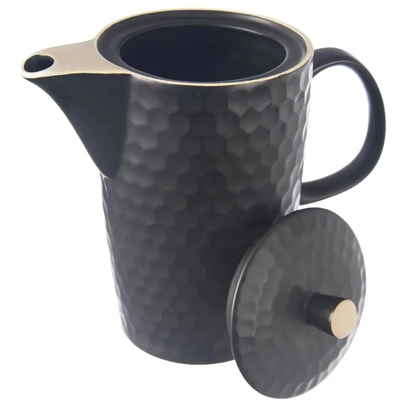 Dzbanek Do Kawy Herbaty Napojów Ceramiczny Ozdobny Solidny MEBLIVA - Czarny
