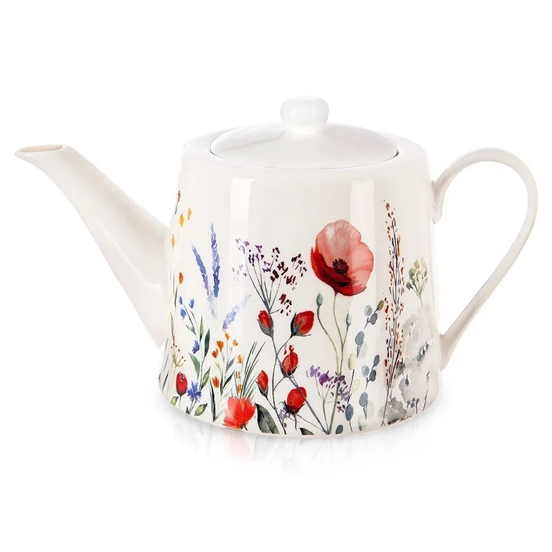 Dzbanek Do Kawy Herbaty Porcelanowy Elegancki Nadruk Maki 1 MEBLIVA - Biały