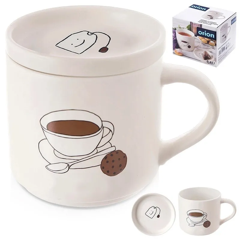 Kubek Do Parzenia Herbaty Ziół Naparów Z Pokrywką Porcelanowy 420 MEBLIVA