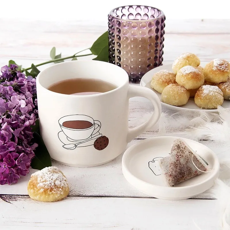 Kubek Do Parzenia Herbaty Ziół Naparów Z Pokrywką Porcelanowy 420 MEBLIVA