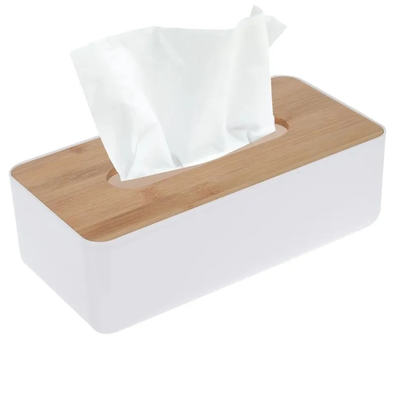 Pudełko Pojemnik Na Chusteczki Bambusowy Solidny 26x13x8,5 MEBLIVA - Biały