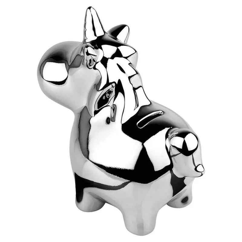 Skarbonka Ceramiczna Lustrzana Jednorożec Prezent 18x10,5 MEBLIVA - Srebrna