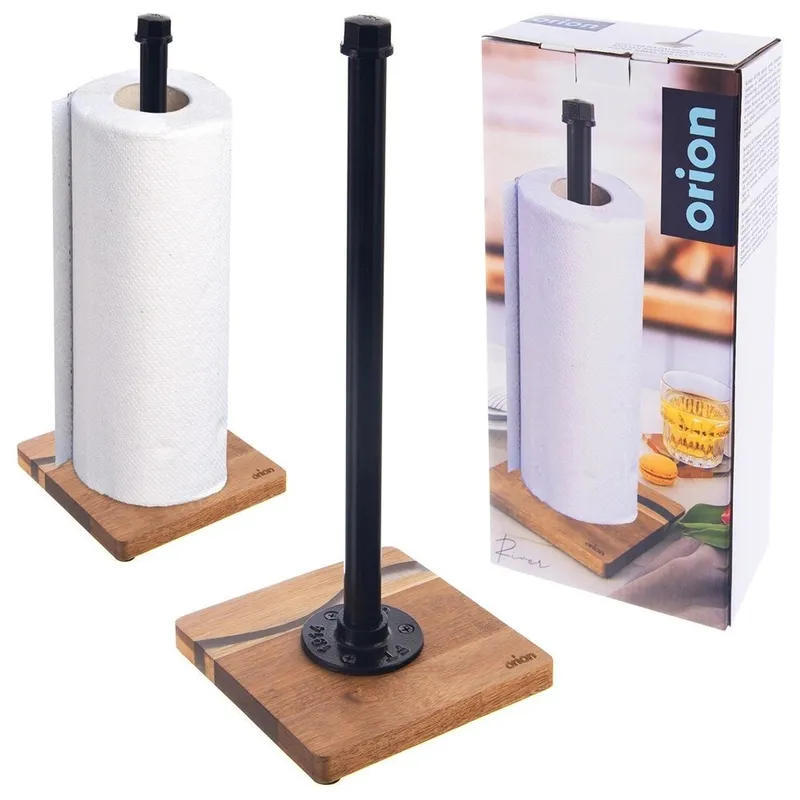 Stojak Na Ręcznik Papierowy Metalowy Drewniany Loft 35 cm MEBLIVA - Czarny