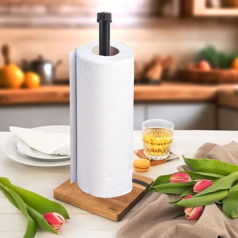 Stojak Na Ręcznik Papierowy Metalowy Drewniany Loft 35 cm MEBLIVA - Czarny