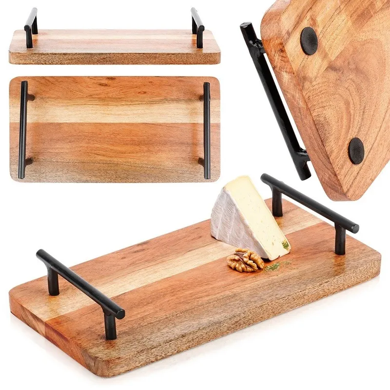 Taca Deska Do Serwowania Drewniana Przekąsek Z Uchwytami 30x15,5 cm MEBLIVA