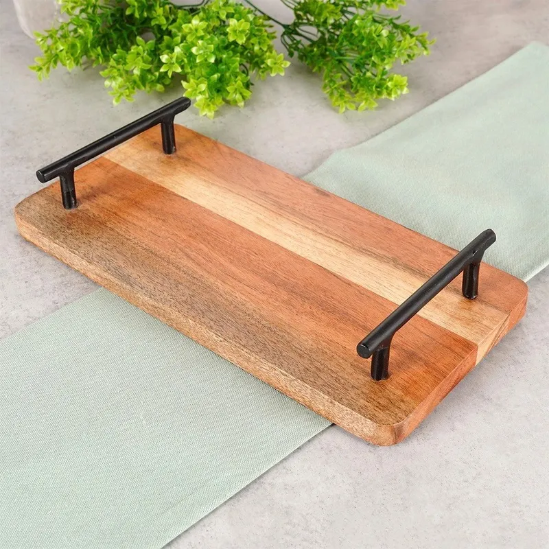 Taca Deska Do Serwowania Drewniana Przekąsek Z Uchwytami 30x15,5 cm MEBLIVA