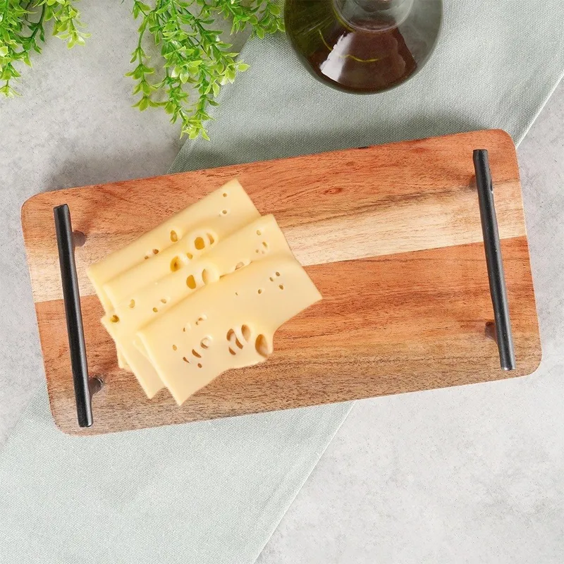 Taca Deska Do Serwowania Drewniana Przekąsek Z Uchwytami 30x15,5 cm MEBLIVA