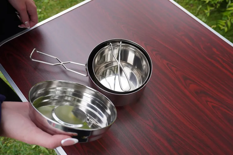 Zestaw Kempingowy Stal Nierdzewna Garnki Pokrywka 2 szt. MOVEMANIA
