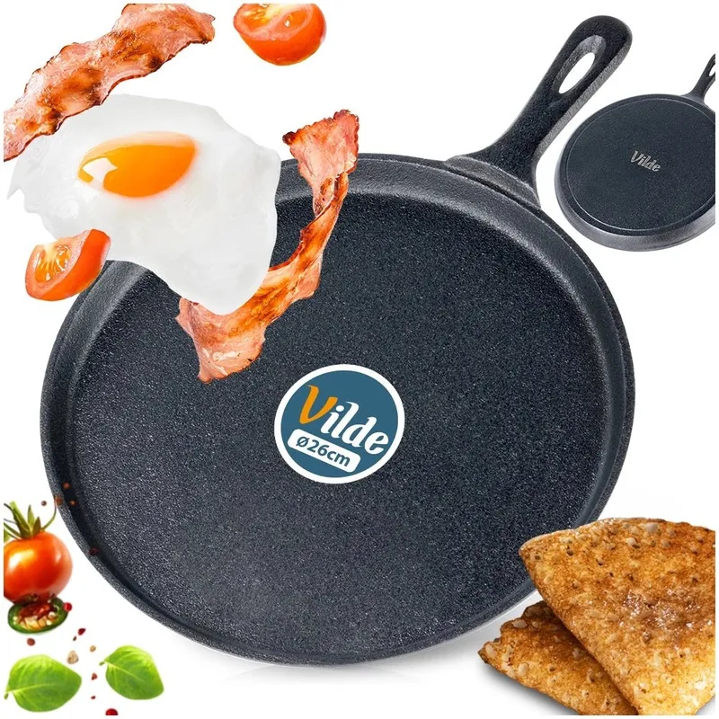 Patelnia Do Naleśników Placków Pizzy Tortilli Żeliwna Solidna 26 cm MEBLIVA
