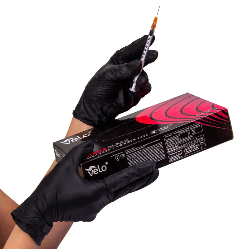 VELO NITRILE BLACK M Rękawice Nitrylowe Bezpudrowe, Czarne, 100 szt
