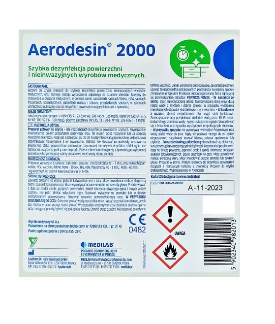 MEDILAB AERODESIN 2000 1 l Preparat Do Szybkiej Dezynfekcji, Ze Spryskiwaczem