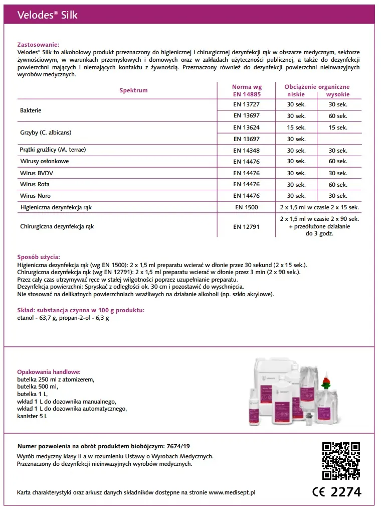 MEDISEPT VELODES SILK 0,5l Płyn Do Chirurgicznej I Higienicznej Dezynfekcji Rąk