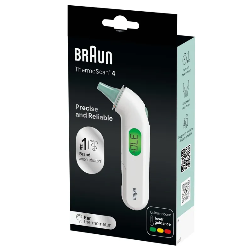 BRAUN IRT3515 THERMOSCAN 4 Termometr Douszny Z Alarmem Gorączki, Pomiar W 1 Sekundę