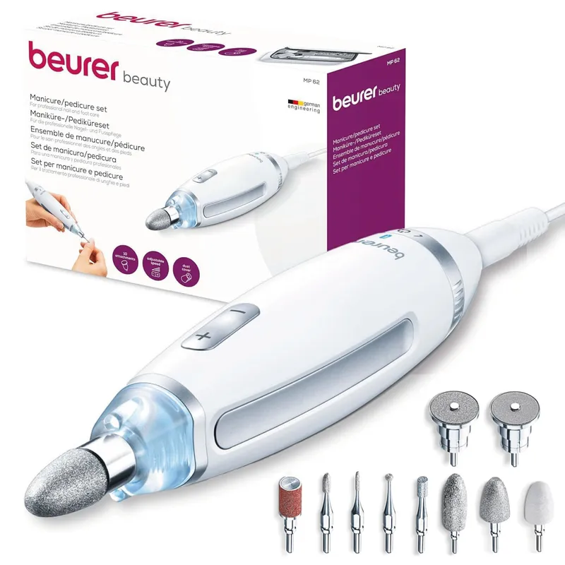 BEURER MP62 Zestaw Do Manicure I Pedicure, 10 Końcówek, Podświetlenie LED