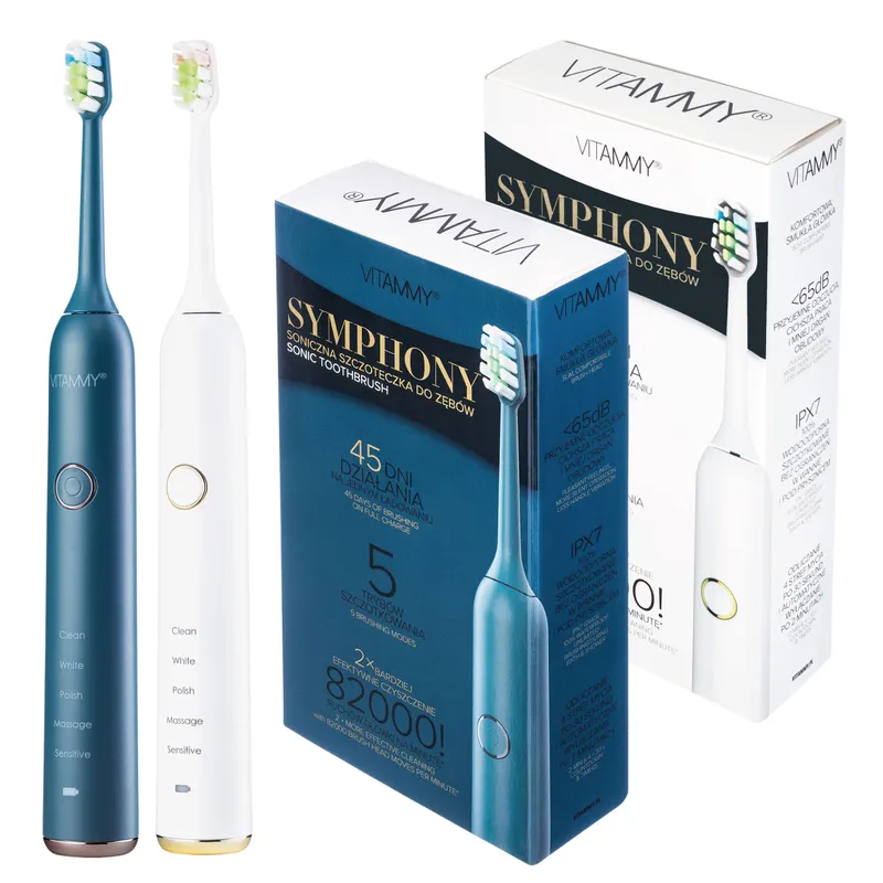 VITAMMY SYMPHONY WHITE I NAVY BLUE Szczoteczka Soniczna Do Zębów Z Komfortową Obudową, 2szt