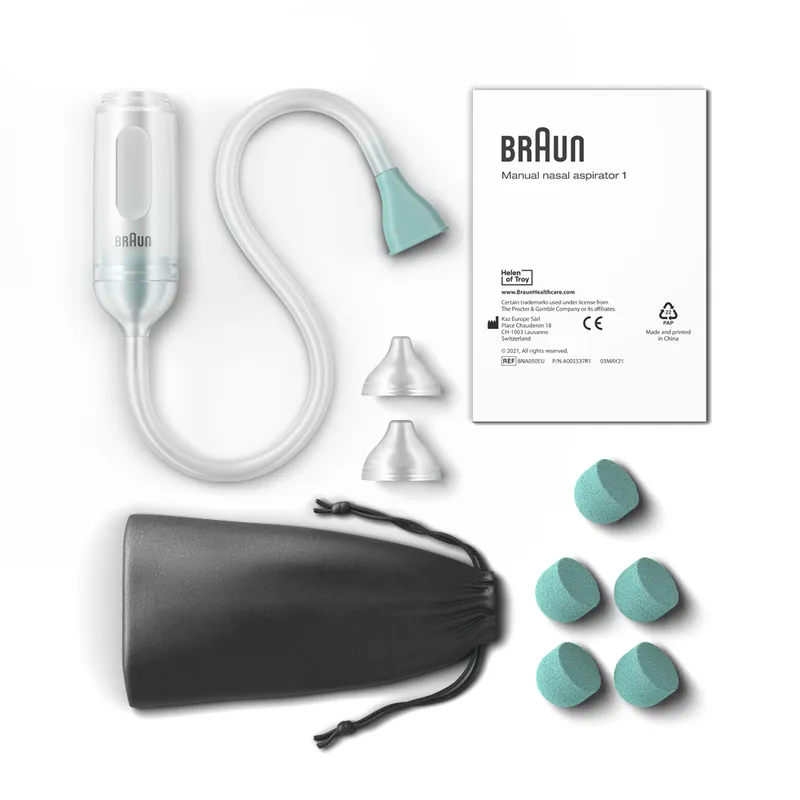BRAUN BNA050EU Aspirator Ręczny Do Nosa Dla Dzieci, 2 Końcówki, 5 Filtrów