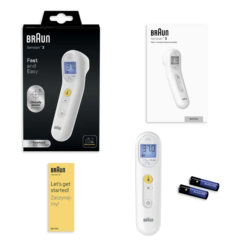 BRAUN Sensian 3 BNT050EE Termometr Bezdotykowy Do Czoła, Kliniczna Dokładność