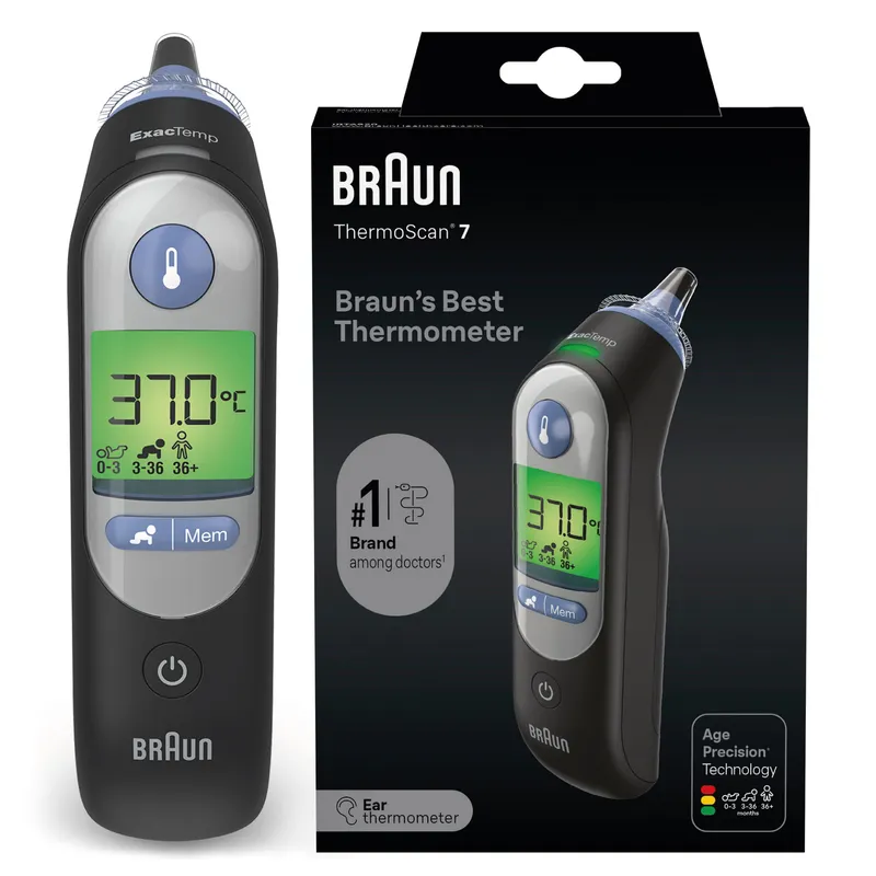 BRAUN THERMOSCAN® 7 IRT6520 BLACK Termometr Do Ucha Z Age Precision, Podświetlany Wyświetlacz