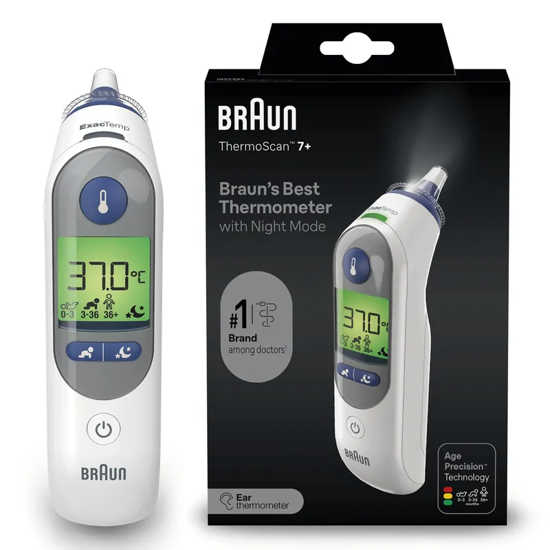 BRAUN IRT6525 THERMOSCAN 7+ Termometr Douszny Z Latarką, Trybem Nocnym, Age Precision