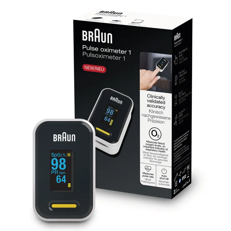 BRAUN PULSE OXIMETER 1 Pulsoksymetr Medyczny OLED, Dokładny Pomiar SPO2 I Tętna